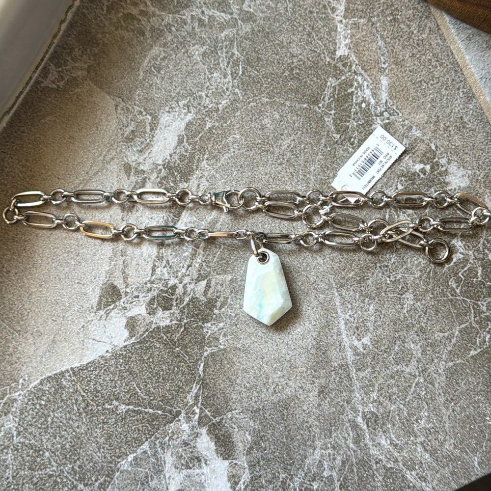 Kendra Scott Ashlyn Long Pendant Necklace Earrings Set Silver Teal Quartzite - Picture 4 of 10